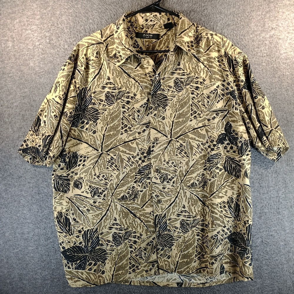 Axis LA 100% Silk Short Sleeve Shirt Men L Floral Print Button Up Casual